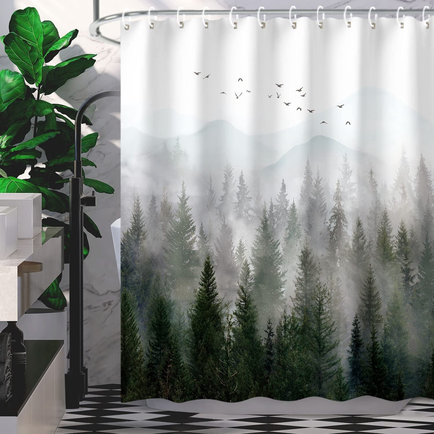 Stall Shower Curtain 36"x72" Inches Small Shower Curtain, Forest Mountain Shower Curtain Tree Shower Curtains for Bathroom, Nature Shower Curtain Hooks