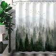 thumbnail image 2 of Mountain Shower Curtain, Teal Shower Curtain for Bathroom, Cool Shower Curtain Nature Shower Curtain Hooks, Watercolor Misty Forest Sun Sunset Landscape Shower Curtain, 72Wx72H Inch, 2 of 6