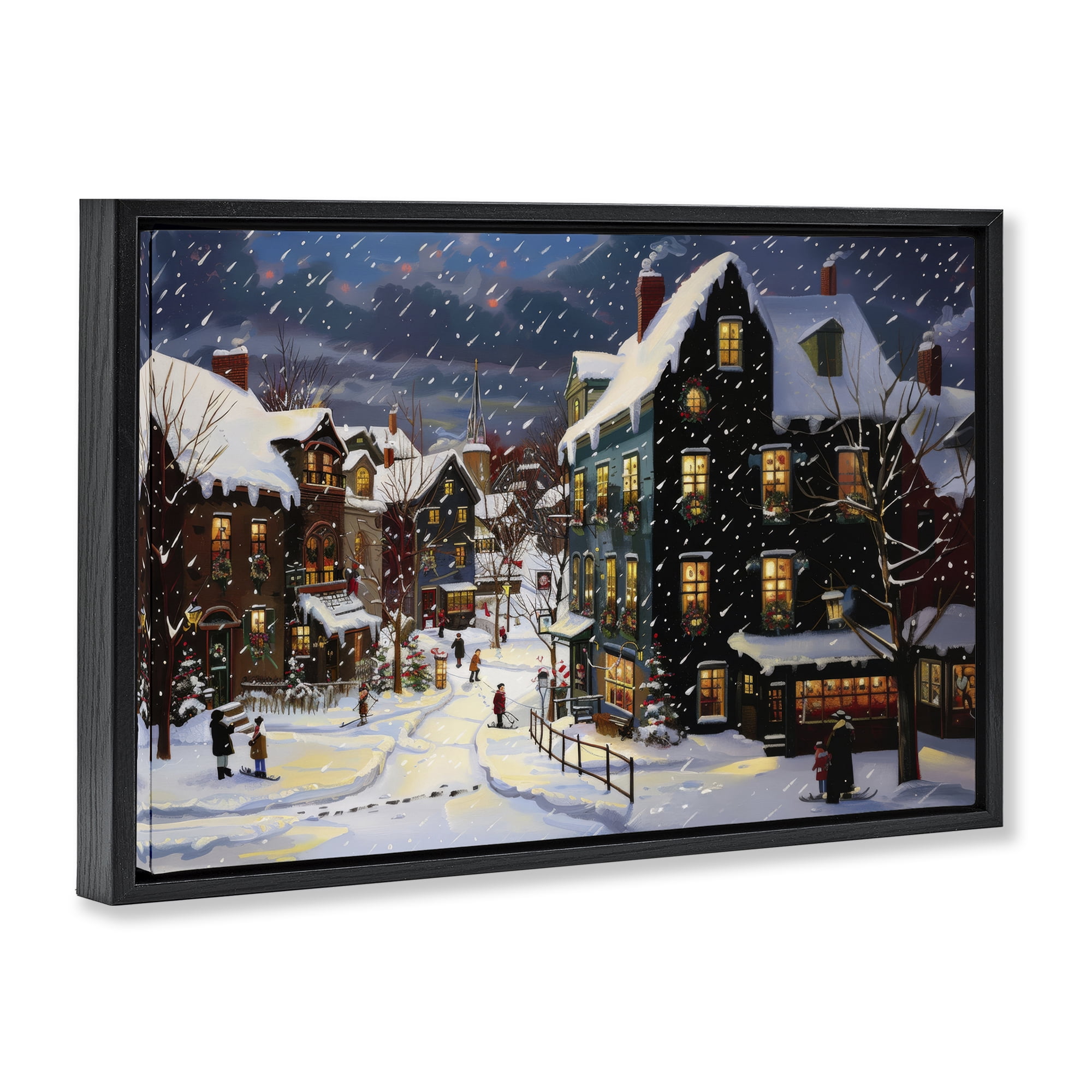 Stupell Industries Frozen Urban Charm Town & City Painting Black Floater Framed Canvas Art Prints Wall Art, 25 x 17