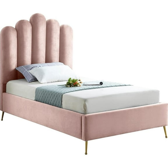 Maklaine Contemporary Solid Wood and Tufted Velvet Twin Bed in Pink