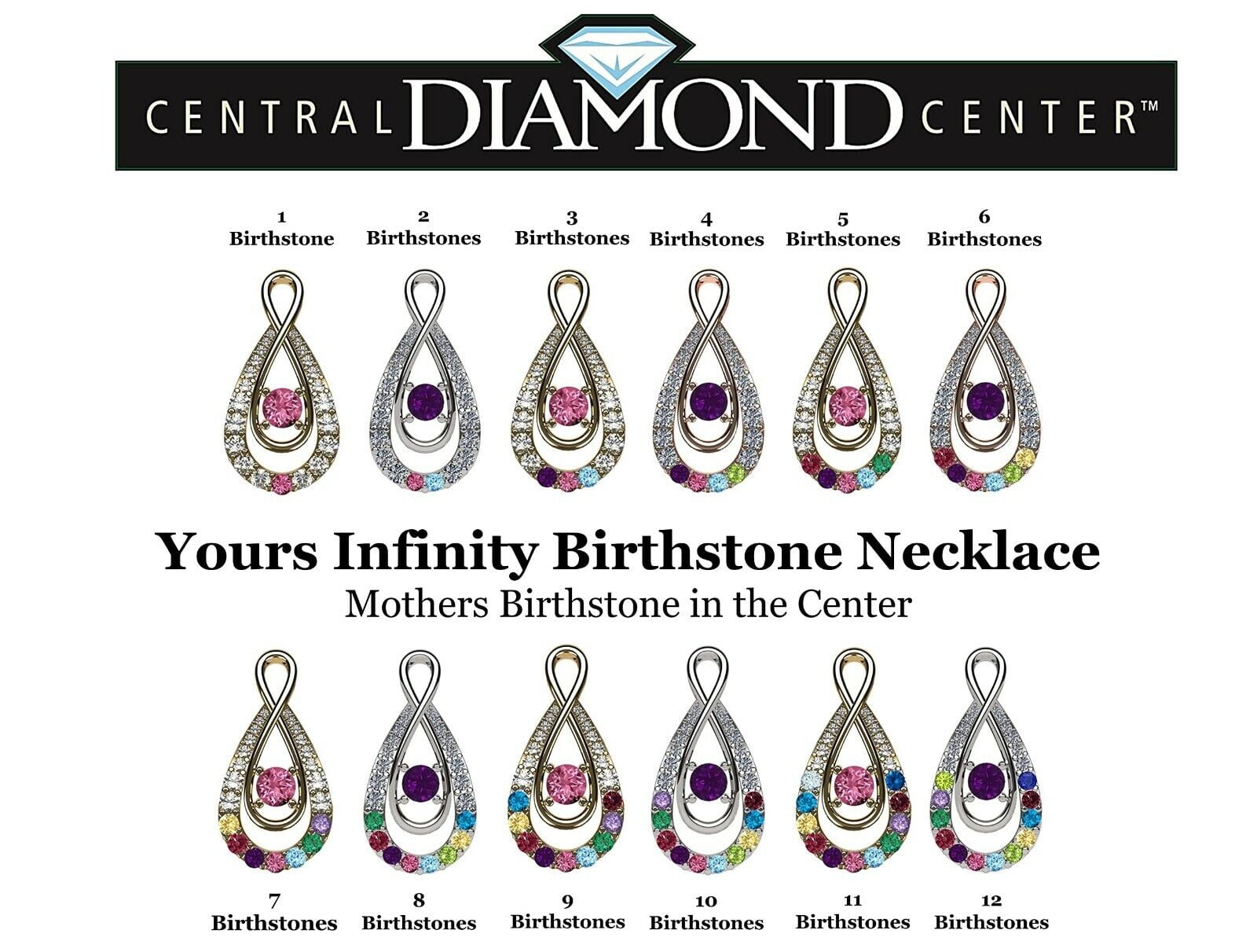 Nana Yours Infinity 1-12 Birthstone Necklace Mother & Child w/1.00mm Chain for Women - 10K Rose Gold