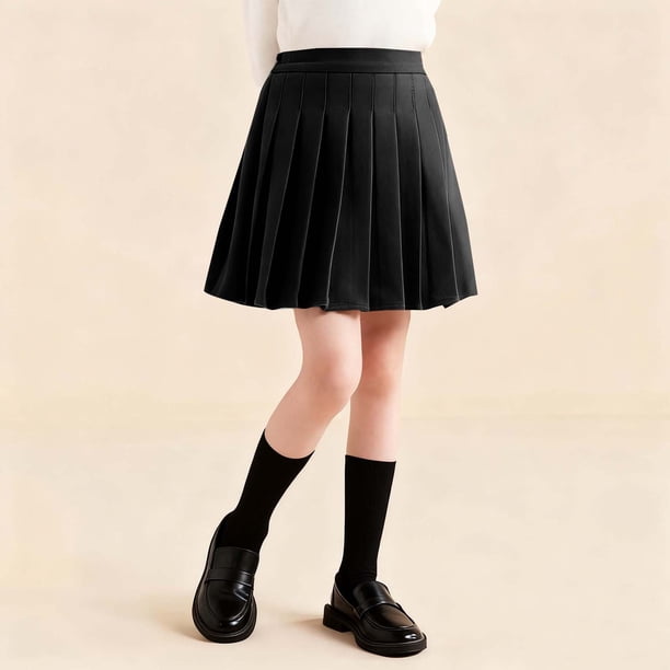 Falda para niña, color liso, cintura elástica, media falda, informal, cómoda, de poliéster, para escuela secundaria y preparatoria.