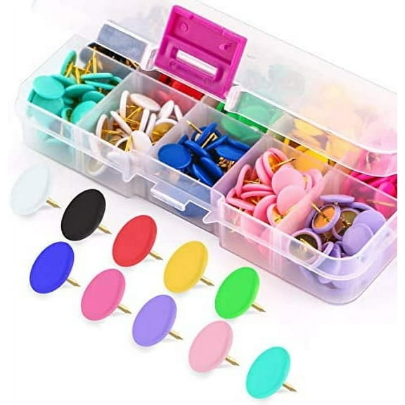 Colors Thumb Tacks 300-count, Colors Plastic Roundness Push PinsTacks for Corkboard, 10 Colors