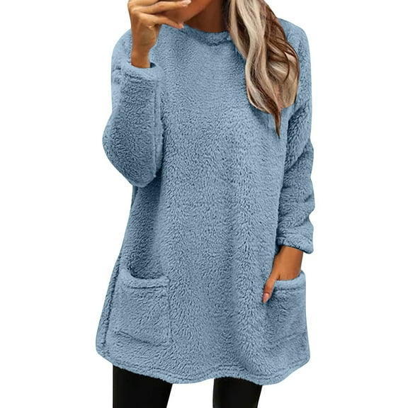 Dyfzdhu Sweatshirt For Women Winter Coat Loose Wool Jacket Long Sleeved Jumper With Pockets Hoodies