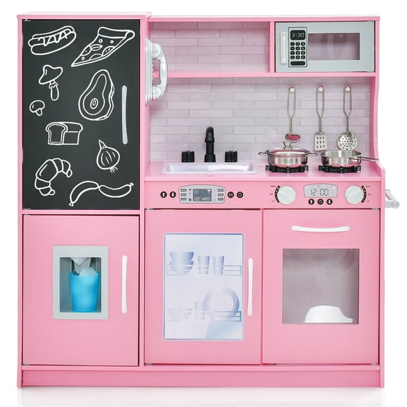 Infans Kid’s Pretend Play Kitchen Toddler Kitchen Playset w/ Blackboard Pink