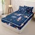thumbnail image 2 of Manfei Cartoon Rocket Planets Zipper Twin Comforter Sets with Fitted Sheet and 2 Pillowcases,Celestial Space Stars Zipper Bedding Set,Blue,Colorful Stars Reversible,4pcs, 2 of 8