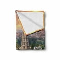 thumbnail image 2 of East Soft Flannel Fleece Blanket, Viruphaksha Building View up from the Hills Sunset Above City Buildings Rock Tower, Cozy Plush for Indoor and Outdoor Use, 50" x 60", Orange Cream, by Ambesonne, 2 of 6