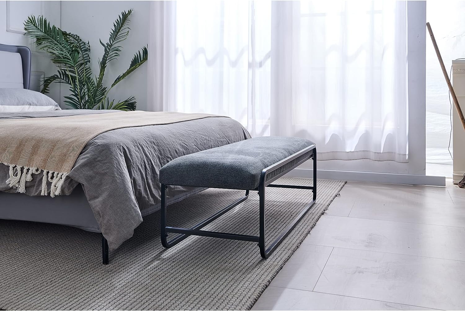 Nathaniel Home Upholstered Bedroom Benches, 60 inch Kids Ottoman Vegan Leather Footrest Stool, Accent Bench for Entryway Bedroom End of Bed, Dark Gray