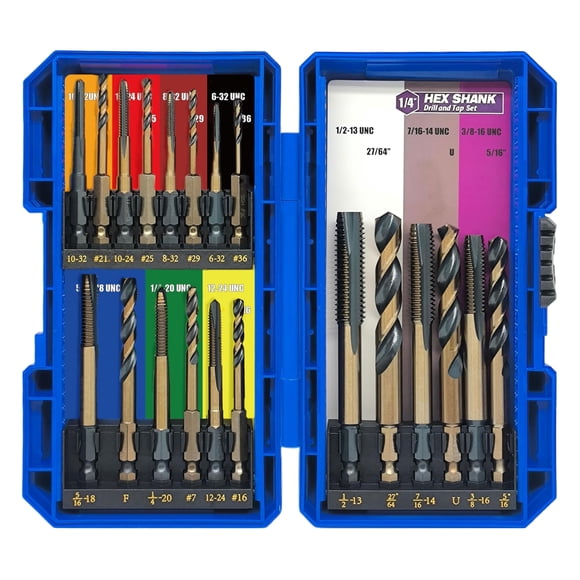 JEFE HEX 20pcs Hex Shank Drill and Tap Set, Quick Change Tap Set and Hex Drill Bit Set for Metal, Combination of Drill and Tap Set for Impact Driver,