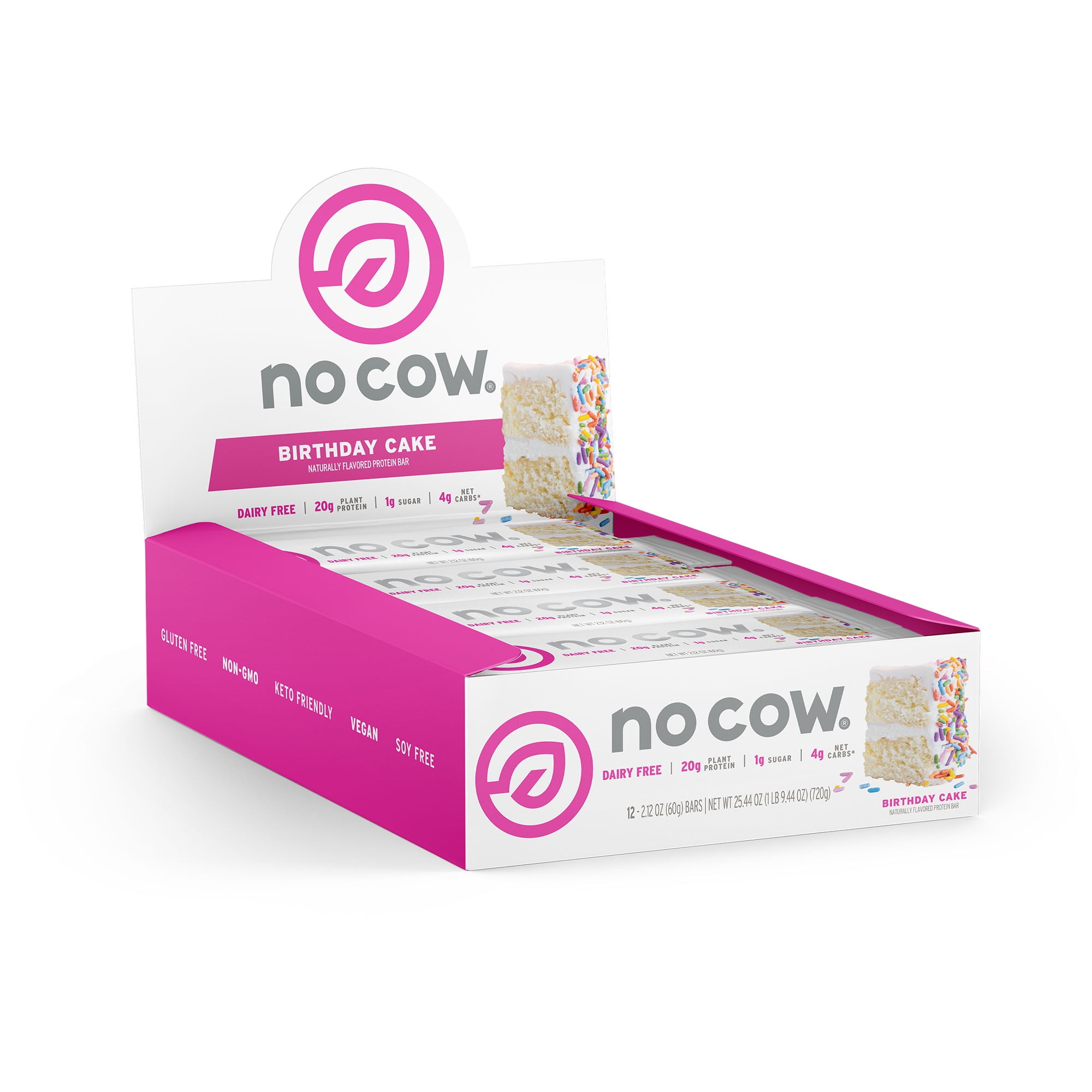 No Cow Vegan Protein Bars, Birthday Cake, Box of 12
