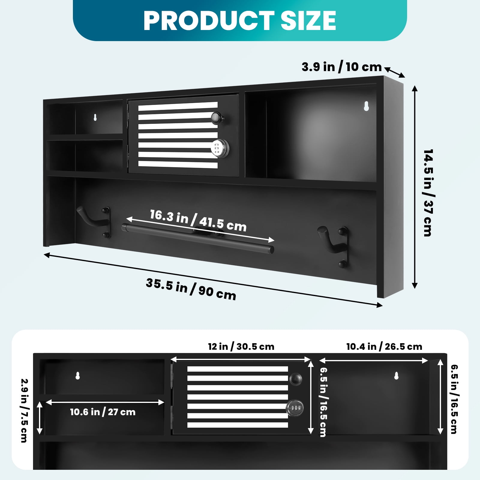 Heavy Duty Police Gear Rack Wall Mounted with Combination Lock & 3 Hooks, Tactical Duty Gear Organizer for Law Enforcement Equipment Storage