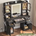 thumbnail image 2 of EnHomee Vanity Set with Mirror and Lights Farmhouse Vanity Desk with 5 Drawers & 2 Storage Cabinets Makeup Vanity Table with Lighted Mirror,Black, 2 of 8