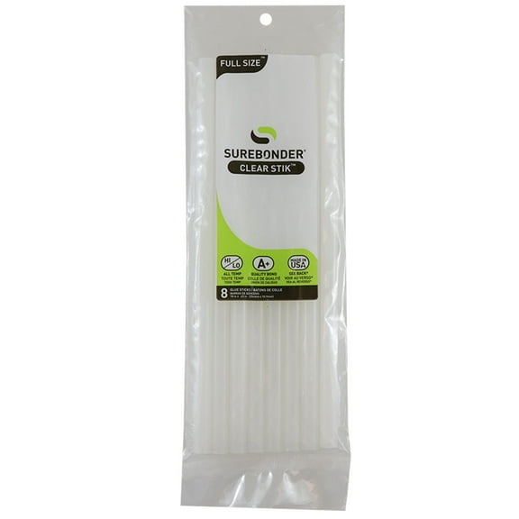 Surebonder Clear 10-Inch Long Full Size Hot Glue Sticks Dual Temp, All-Purpose Hot Melt Adhesive for Crafting, DIY, Home Repairs, Wood, Metal (8 Pack)