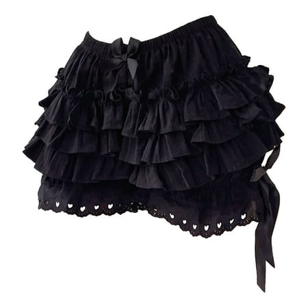 YONGHS Women s Kawaii Bloomers Shorts Pantaloons Ruffle Panties Lace Trim Pettipants Pumpkin Pants Black XXL