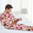 thumbnail image 4 of Mens Pajamas Set, Pink Fruit Ice Cream Print Button Down Long Sleeve Loungewear Sleepwear Pjs sets for Men, 4 of 5