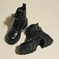 thumbnail image 5 of Black Women'S Casual Boots With A Biker Style, Round Toe, Lace-Up Front, Belt Buckle, Mid Heel For Height, 5 of 9