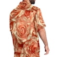 thumbnail image 4 of Men's Hawaiian Short Set, 2 Piece Set for Men, Men Vacation Outfits, Pink Orange Rose Flower Vintage, Cruise Outfits for Men, 4 of 6