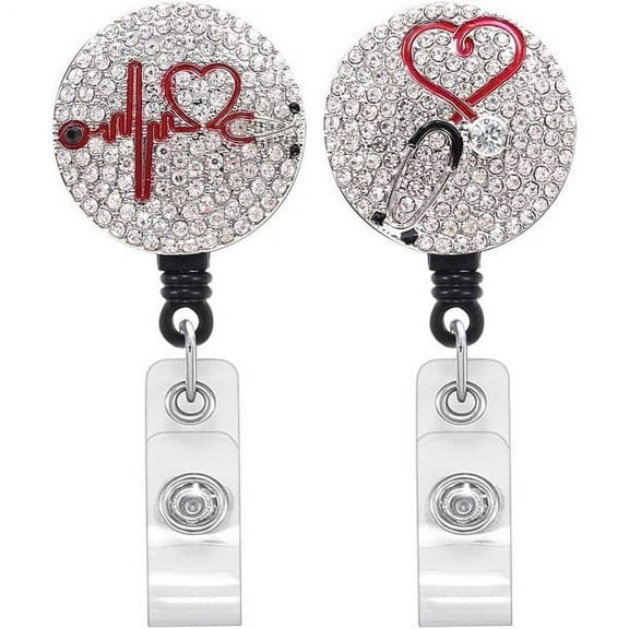 2PCS Bling Badge Reels Retractable with Alligator Clip,RN Badge Card for ID Holder Gift for Nursing Graduation