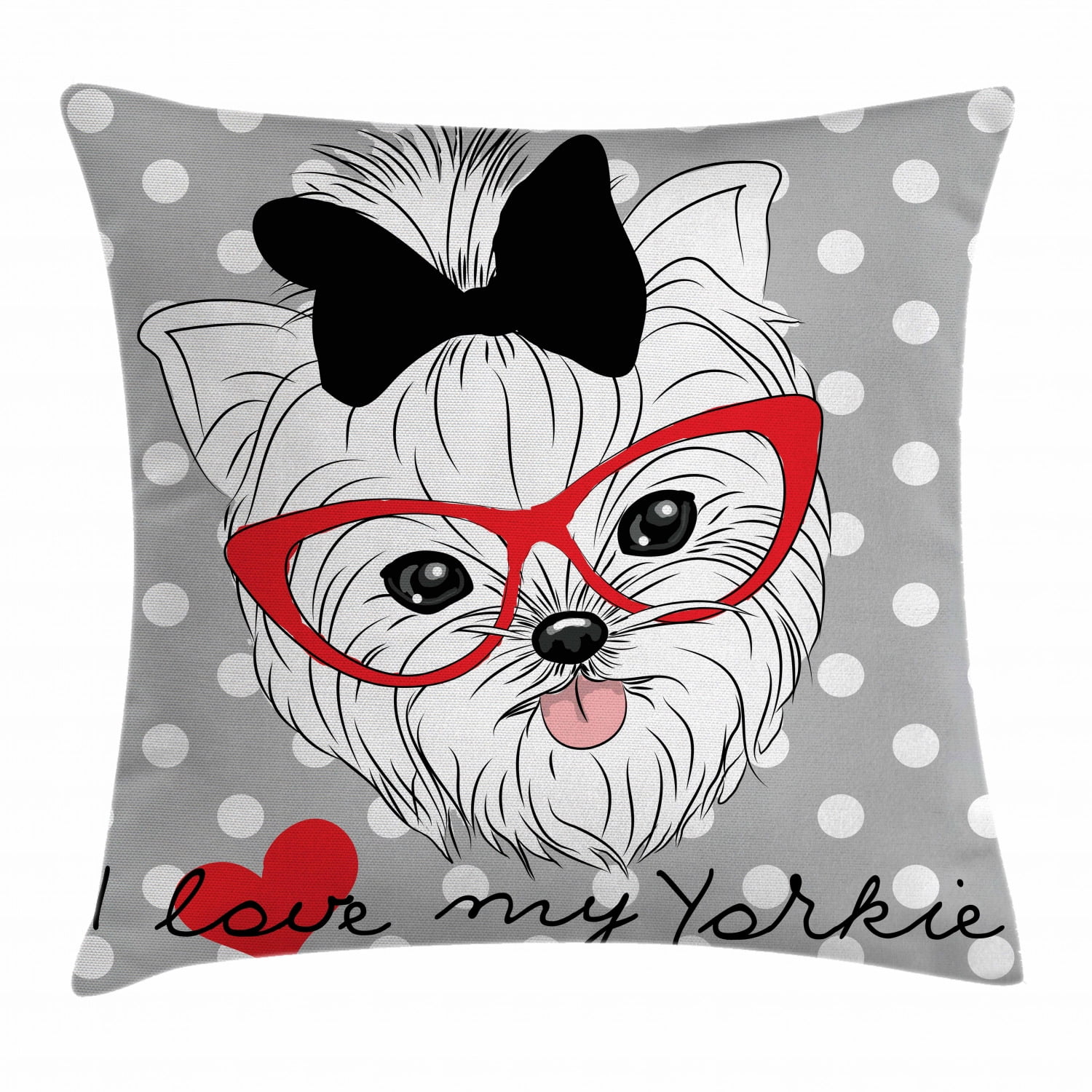 Yorkie Throw Pillow Cushion Cover, Tilted Head Terrier I Love My Yorkie