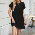thumbnail image 5 of qucoqpe Womens Summer Short Sleeve Sun Dress Crew Neck Casual Loose Solid T-shirts Dress Hawaiian Beach Mini Dress, 5 of 7