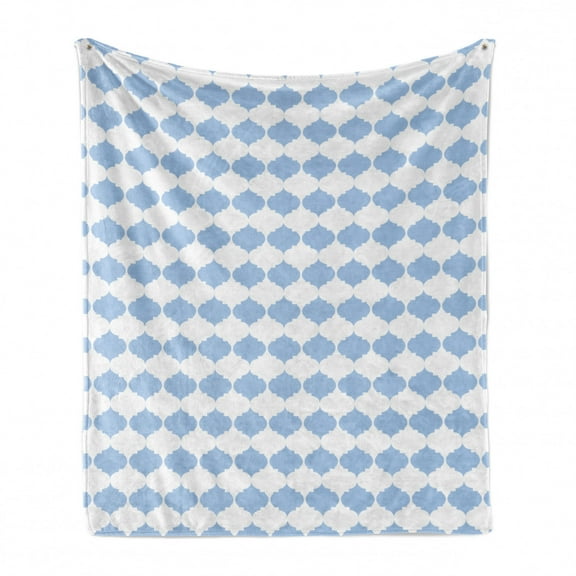 Geometric Soft Flannel Fleece Throw Blanket, Ornamental Illustration Formed of Repeated Quatrefoil, Cozy Plush for Indoor and Outdoor Use, 50" x 60", Pale Azure Blue White, by Ambesonne