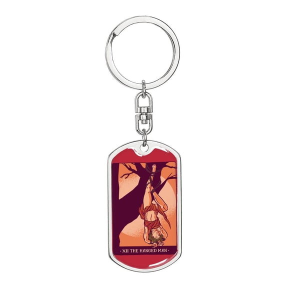 Tarot Card The Hanged ManRed Keychain Dog Tag Stainless Steel or 18k Gold