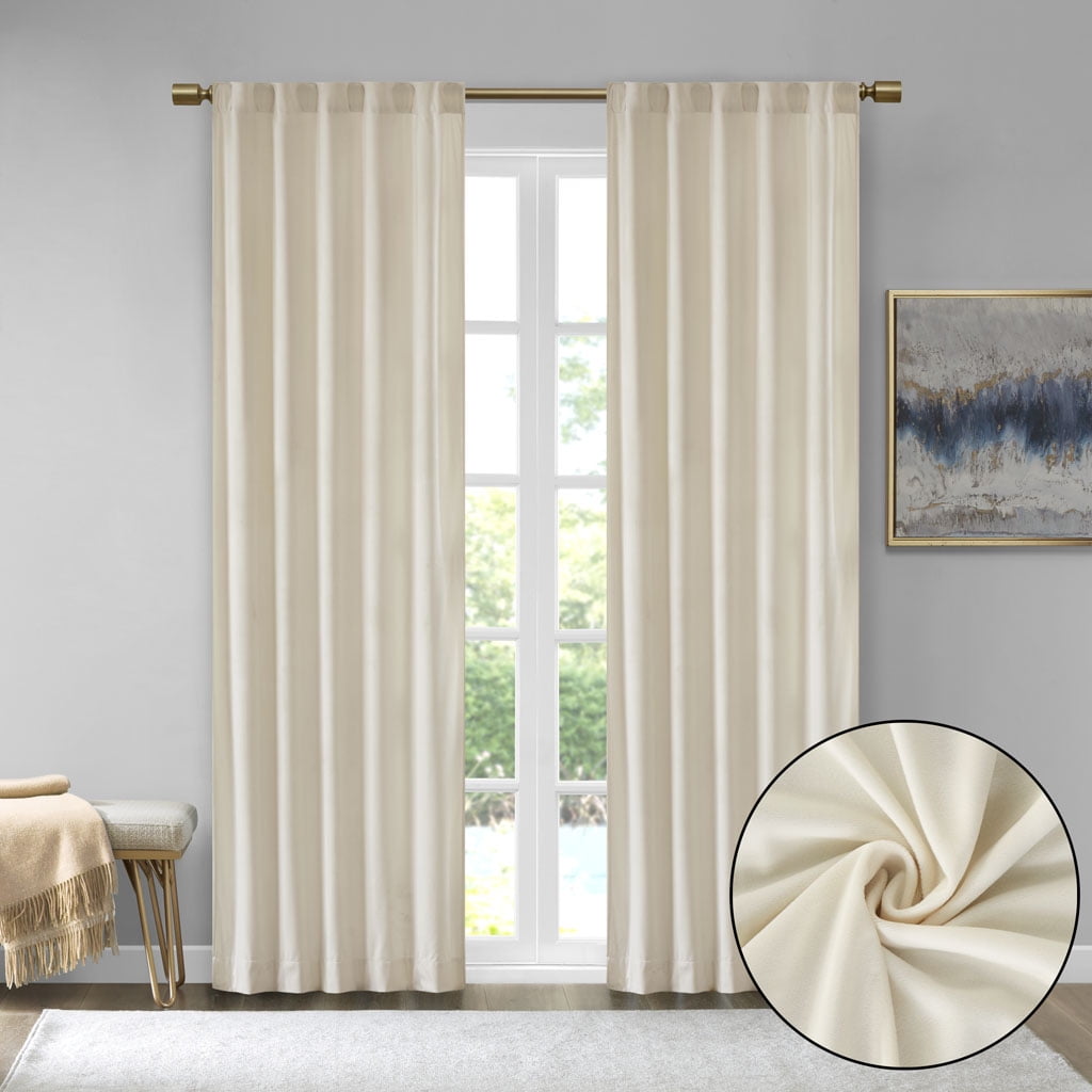 Room Darkening Metallic Printed Poly Velvet Rod Pocket/Back Tab Window Panel Pair Ivory 37x84"
