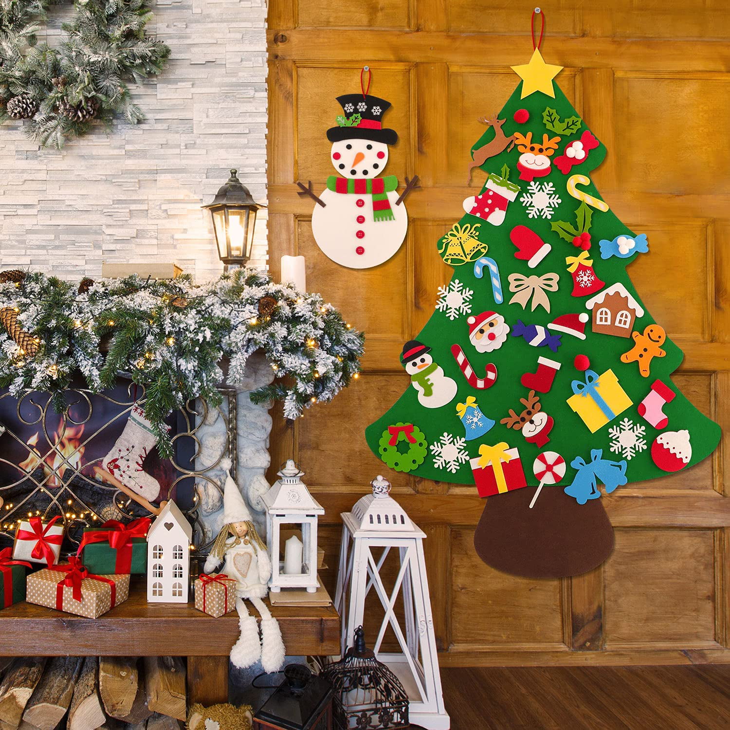 Ywlake 3.3ft DIY Felt Christmas Tree Set Plus Christmas Snowman Party Decor Supplies Indoor Wall Hanging Decorations Xmas Gift for Kids Childrens Toddler 40pcs Detachable Ornaments