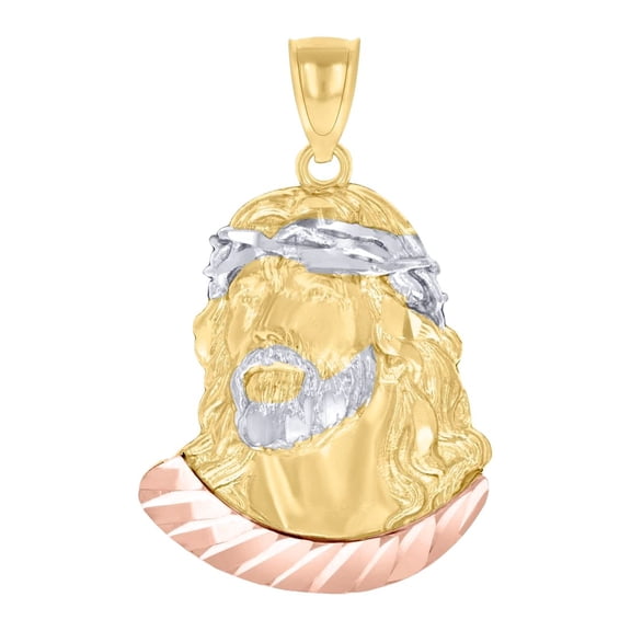 10k Tri-color Gold Mens Jesus Religious Charm Pendant 34.7x22.2mm Wide Necklace for Men - 3.0 Grams