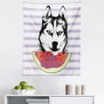 thumbnail image 1 of Alaskan Malamute Tapestry, Animal Eating Watermelon Slice Fresh Summer Themed Striped Art, Fabric Wall Hanging Decor for Bedroom Living Room Dorm, 5 Sizes, Multicolor, by Ambesonne, 1 of 1