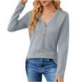 thumbnail image 2 of WXLWZYWL Womens Long Sleeve Knit Sweaters Button Up Henley V Neck Collared Batwing Pullover Sweater Basic TeesCasual Loose Ribbed Jumper Tops, 2 of 5