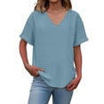 thumbnail image 2 of ZHYou Womens V Neck T Shirts Casual Short Sleeve Pullover Flowy Tops Cute Loose Fit Basic Tees,Blue,S, 2 of 8