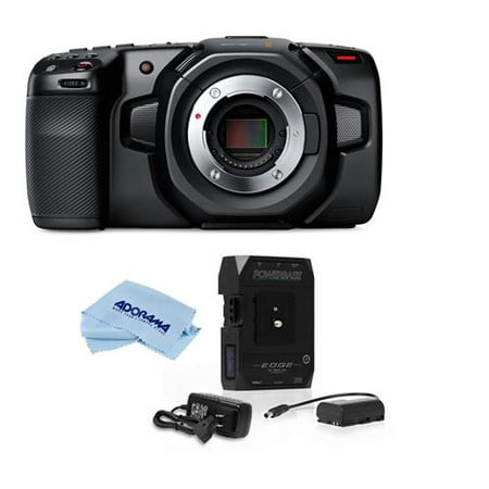 Blackmagic Design BMPCC Pocket Cinema Camera 4K - Bundle With Core SWX PowerBase EDGE 14.8V 49Wh Battery, and Microfiber