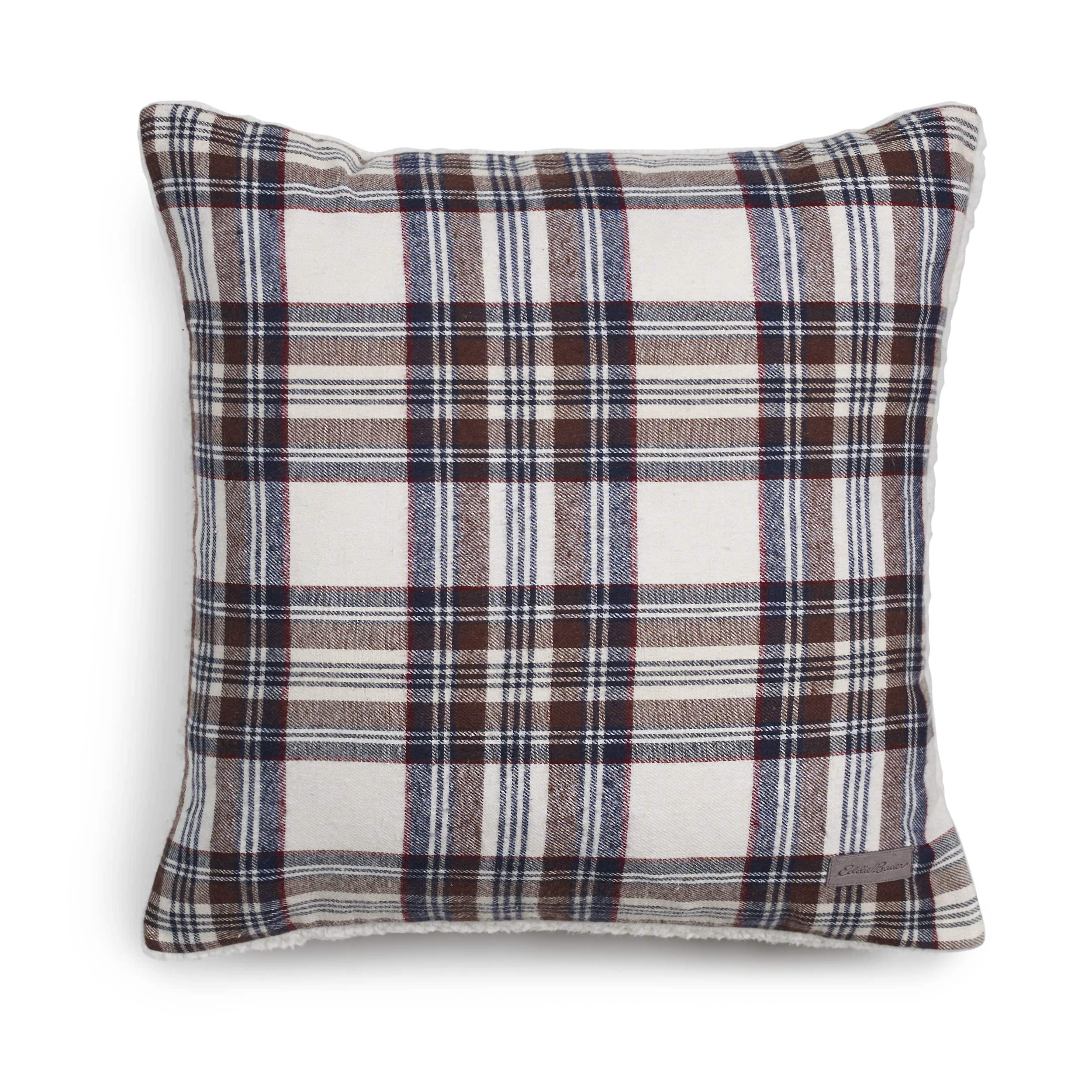 Navy Edgewood Plaid Flannel Sherpa Throw Pillow (20 X 20") Eddie Bauer BrickSeek