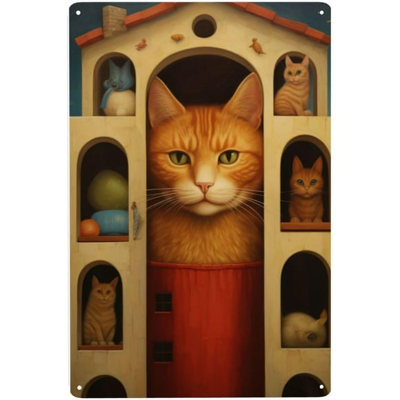 Charming Cat Tower Rustic Cat-Thamed Metal Wall Art,Home Tin Sign Decor Wall Art Pediment, Retro Deco Indoor Outdoor, Antique Tinplate,Ideal Gift For Cat Lovers,Enhances Room & Nursery Living 6x8inch