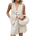 thumbnail image 1 of Conjuntos de Verano para Mujer, Conjunto de Dos Piezas para Vacaciones, Conjunto Corto con Botones, Ropa Informal de Negocios y Elegante de Dos Piezas. Caqui M, 1 of 10