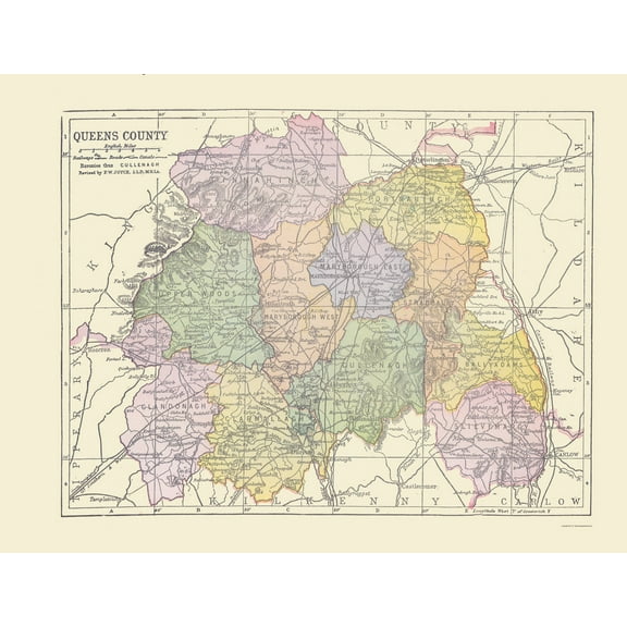 Historic Map - Queens County Ireland - Bartholomew 1882 - 23 x 30.08 - Vintage Wall Art