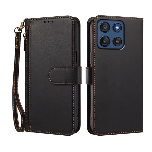 Detachable Zipper Pouch Case for Motorola Moto G Stylus 5G 2026 with Kickstand & Card Holder Black