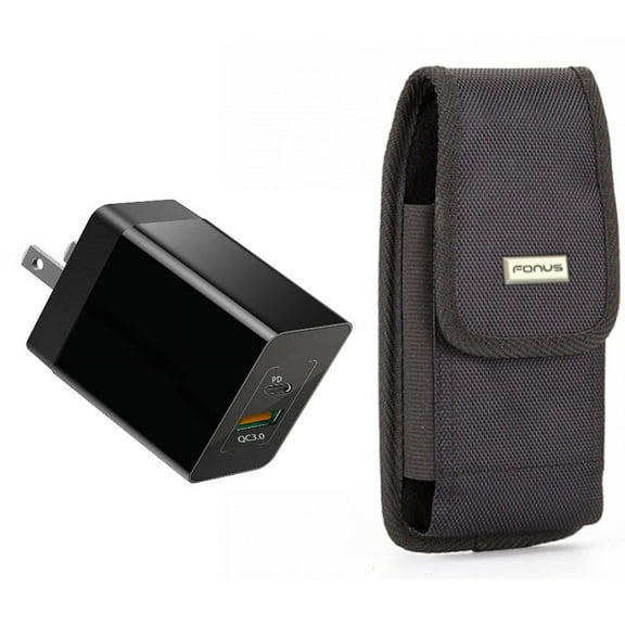 Case Belt Clip & Quick Home Charger for iPhone 15 Pro - Swivel Holster Rugged Cover and 30W 2-Port USB Type-C PD Travel J8W for iPhone 15 Pro (6.1")