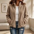 thumbnail image 2 of Enjoytime Fleece Jacket Women Lapel Long Sleeve Full Zip Up Short Coat Casual Warm Cozy Fall Winter Outwear with Pockets, 2 of 8