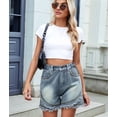 thumbnail image 4 of Women'S Mid Rise Denim Shorts Rivet Studded Ripped Frayed Raw Hem Hot Short Jeans Blue L, 4 of 10