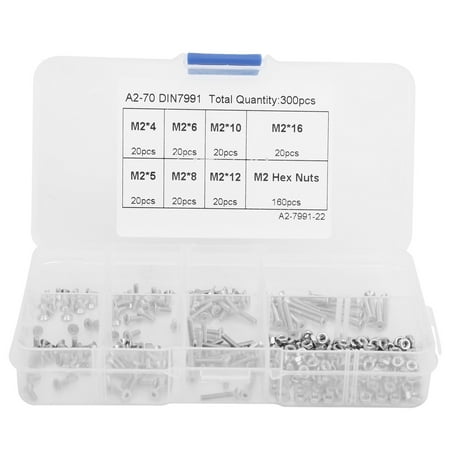 

2024 300pcs M2 Hex Screw and Nut Set Countersunk Head Socket Stainless Steel Assortment Kit