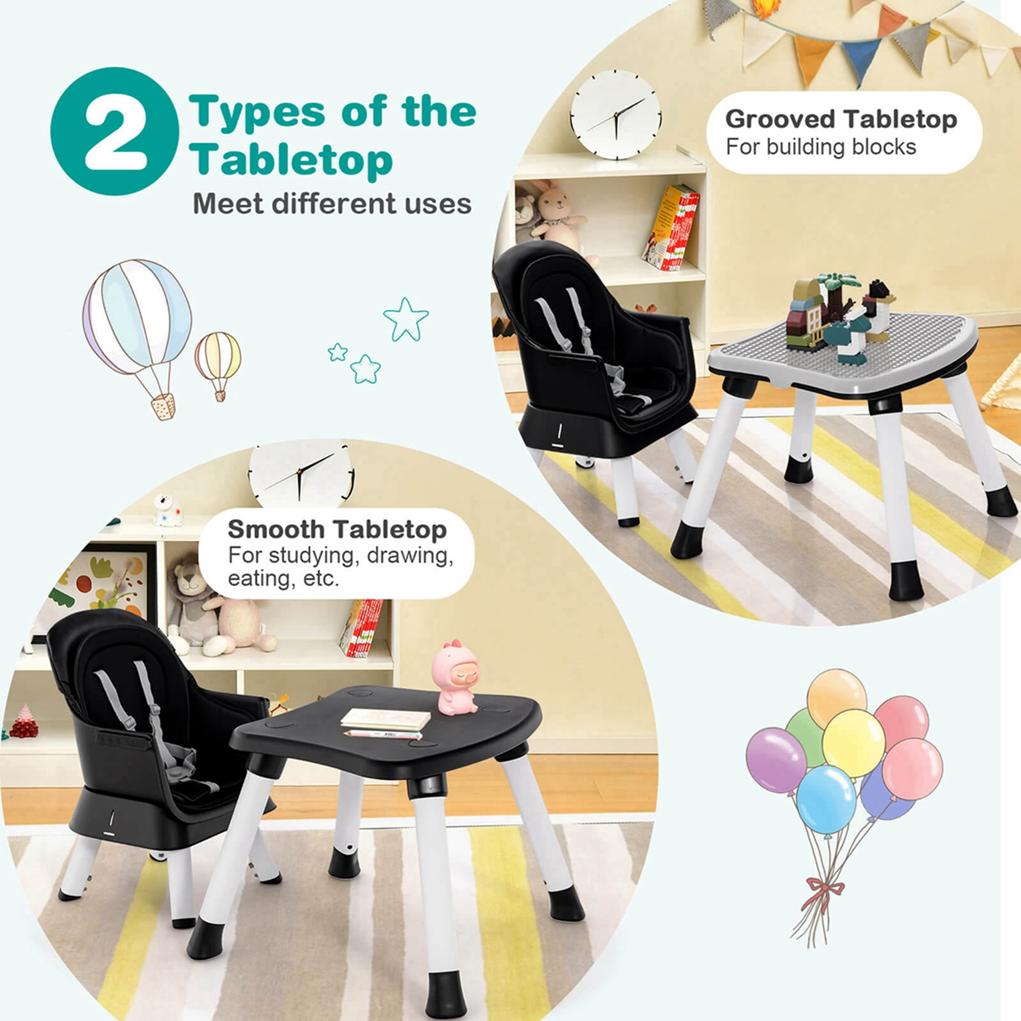 Costway  8-in-1 Baby High Chair Convertible Dining Booster Seat w/ Removable Tray Black