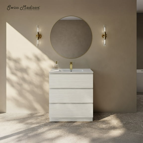 Liberte 30" Freestanding Bathroom Vanity in White Oak with Sink Top