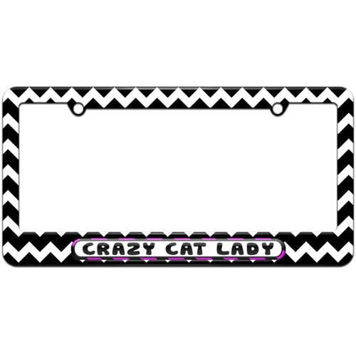 License Plate Tag Frame Paw Prints Design Crazy Cat Lady
