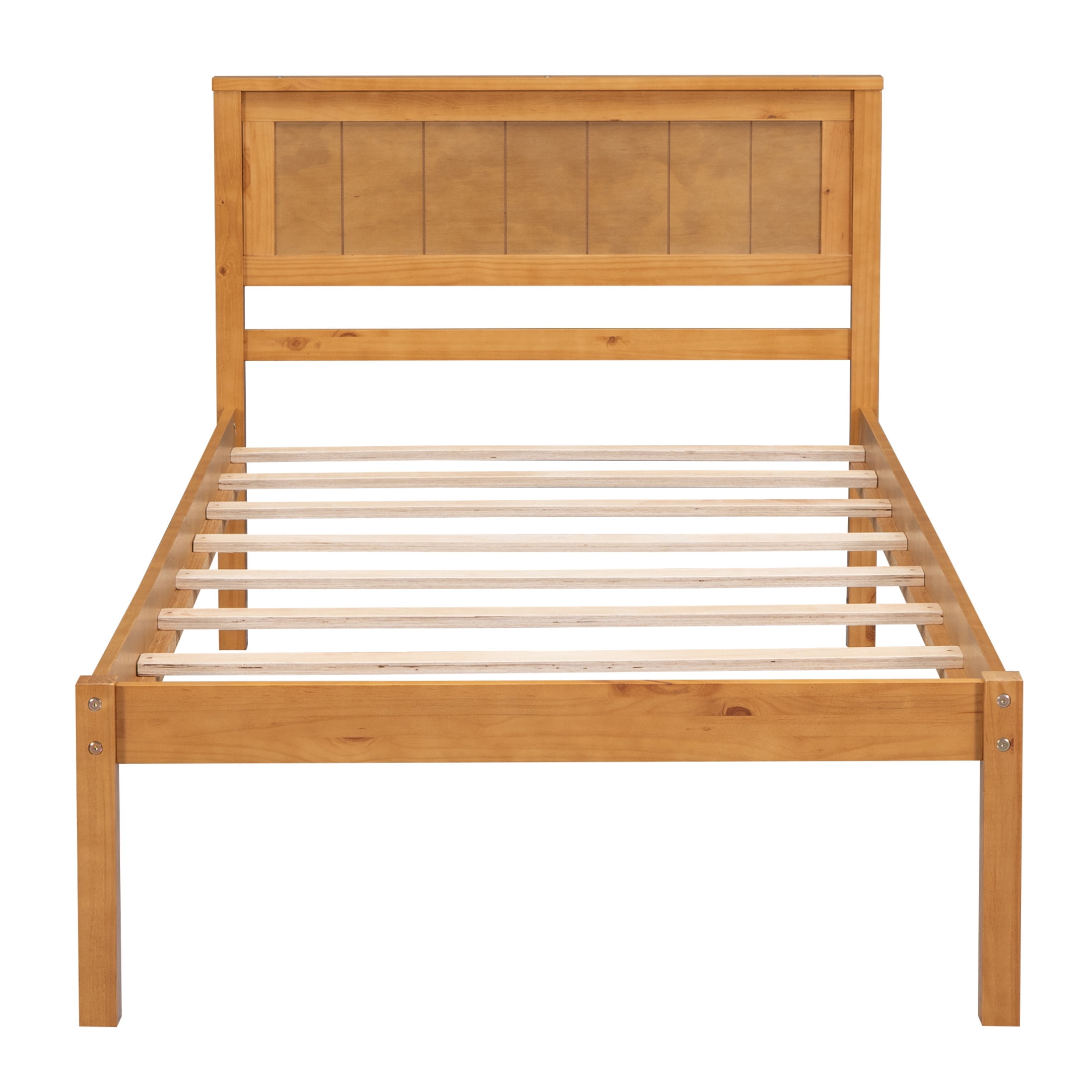 Noble House Sylvia Twin Platform Bed Frame with Headboard, Wood Slat Support, Modern Pine Wood Frame, Oak