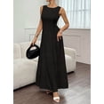 thumbnail image 3 of Women's Sleeveless Maxi Tank Crew Neck Folds Dresses Formal Line Dress for Party Summer Black S, 3 of 6