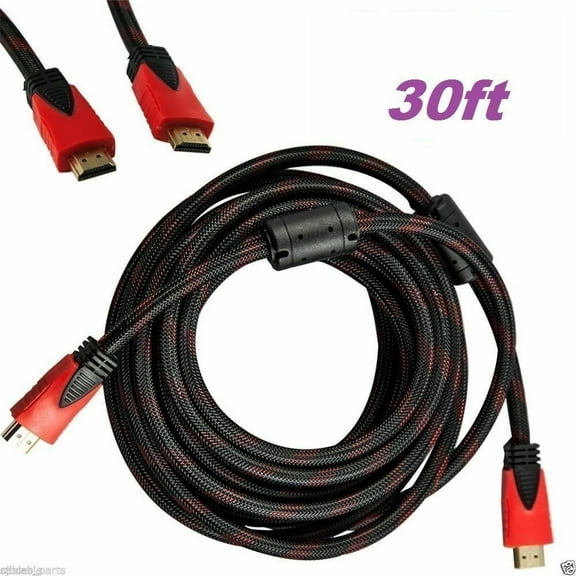 Cablevantage 30ft Red Mesh HDMI Cable