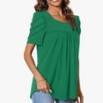 thumbnail image 7 of Wiyuqeen Womens Chest Pleated Tunic Tops Summer Short Puff Sleeve T-Shirts Casual Solid Color Blouses Basic Elegant Loose Fitted Crew Neck Tees, 7 of 7