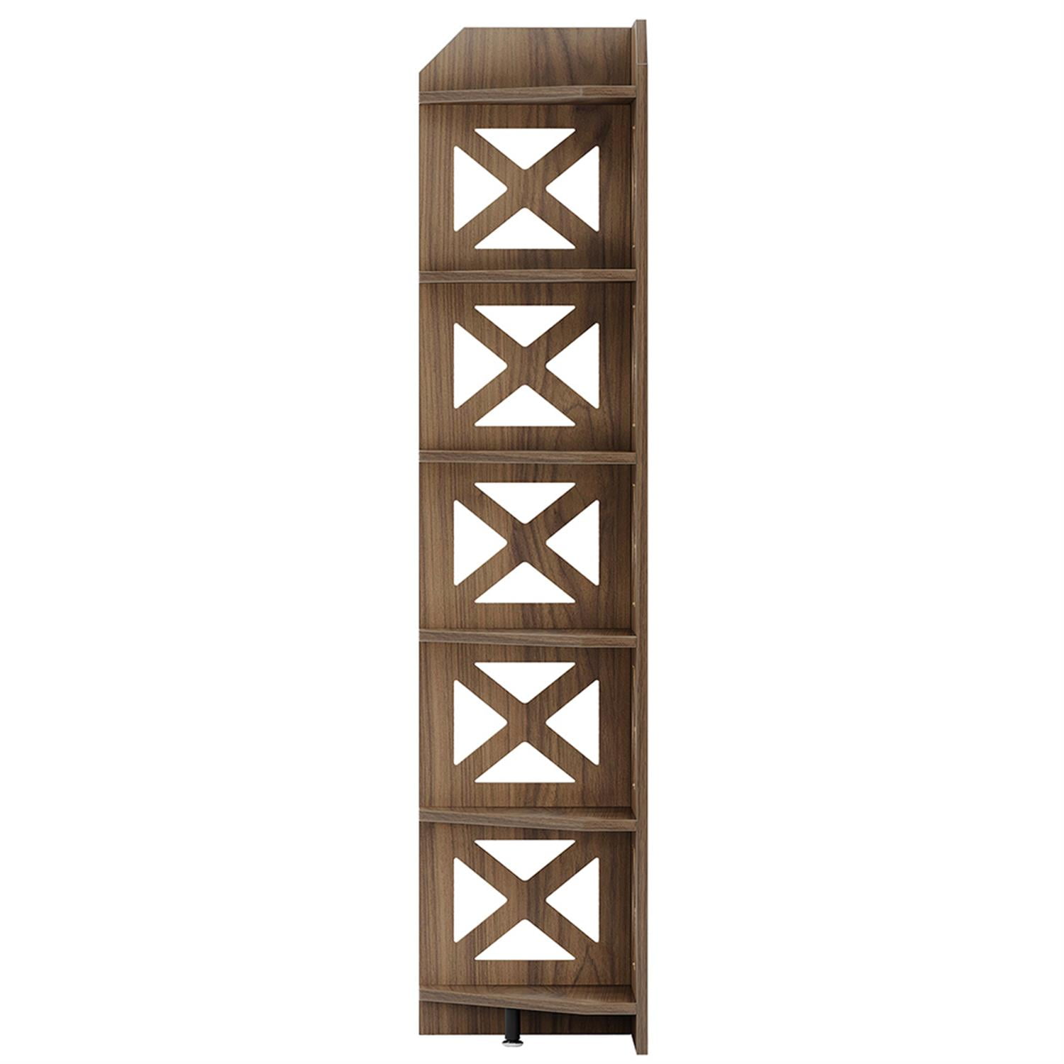 Demi Bonn 6 Tier Corner Bookcase, Wood Bookshelf Storage Organizer, 71" Tall Display Standing Shelf Unit for Bedroom, Living Room, Brown